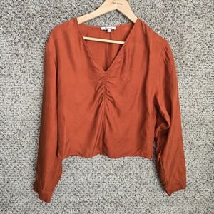 Madewell Top Womens Small Brown V Neck Crop Blouse Cupro Zip Casual